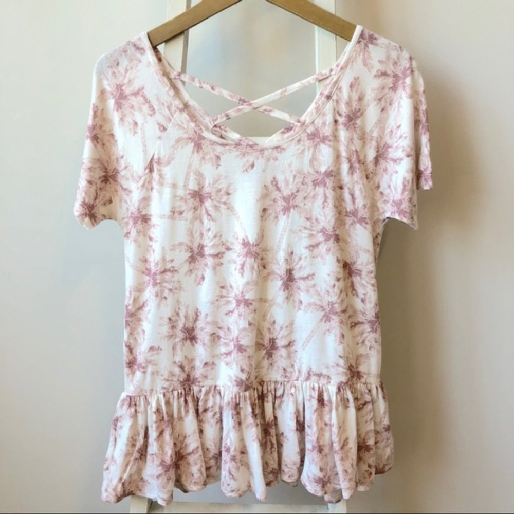 Lucky Brand Criss-Cross Back Peplum Top Blouse - Picture 3 of 8